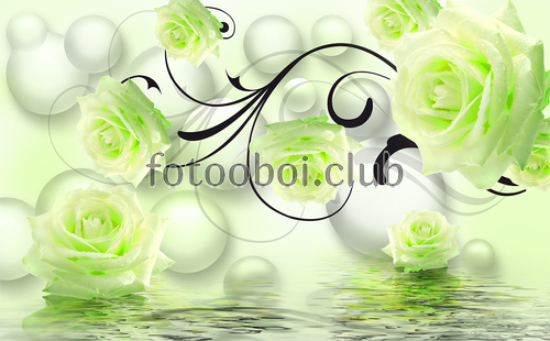 цветы, цветок, шары, розы, вода, 3д, 3d 